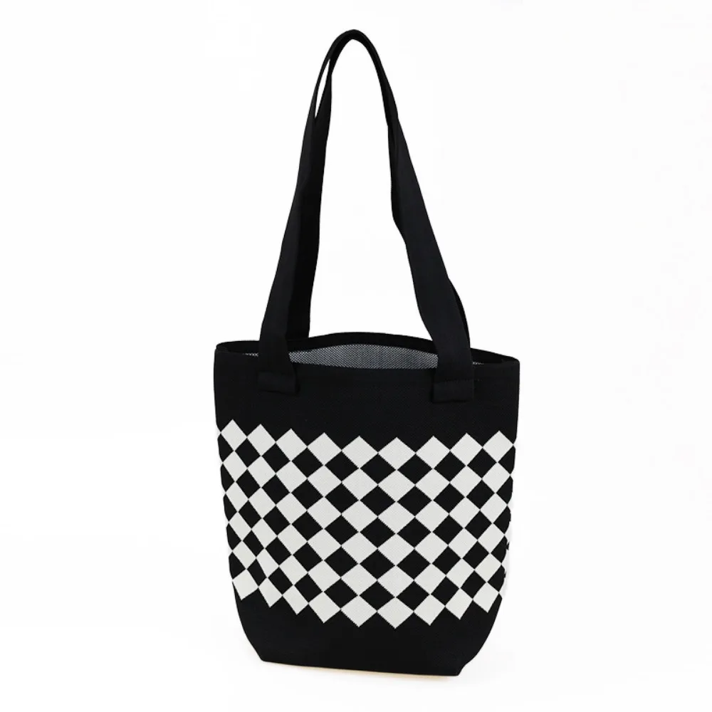 

Rhombus Knitted Knitted Shoulder Bag Plaid Comfortable Handle Women's Handbag Large Capacity Portable Crochet Tote Bag Travel