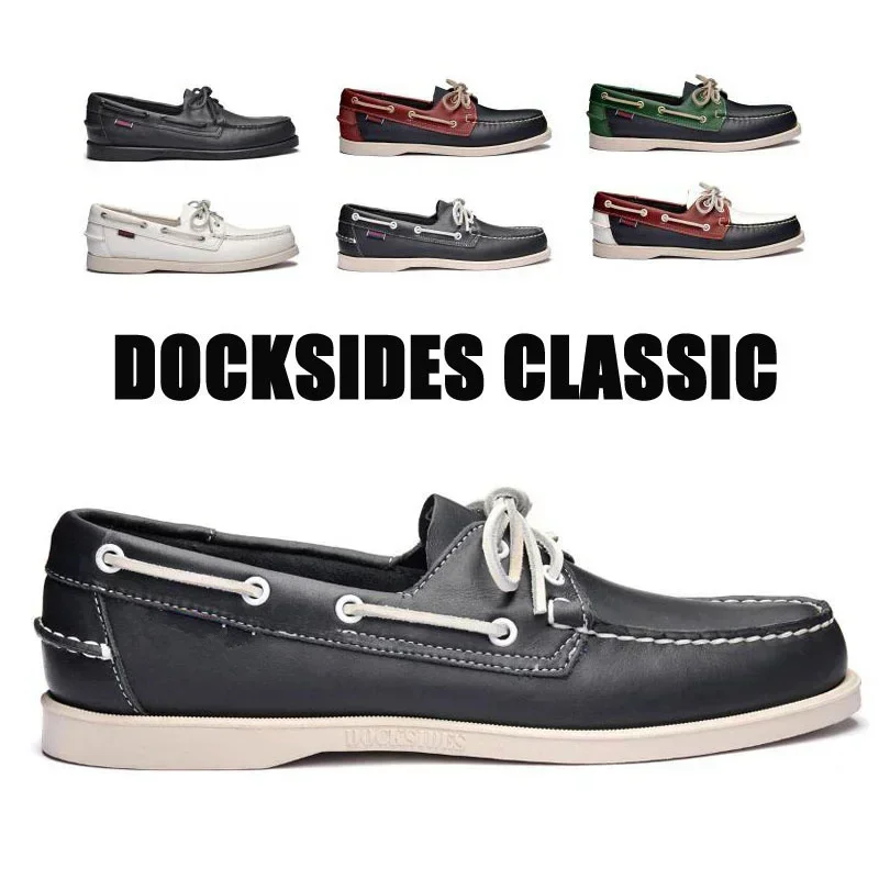 

Sebago Men Homme Authentic Docksides Shoes - Premium Leather Moc Toe Lace Up Boat Shoes A001
