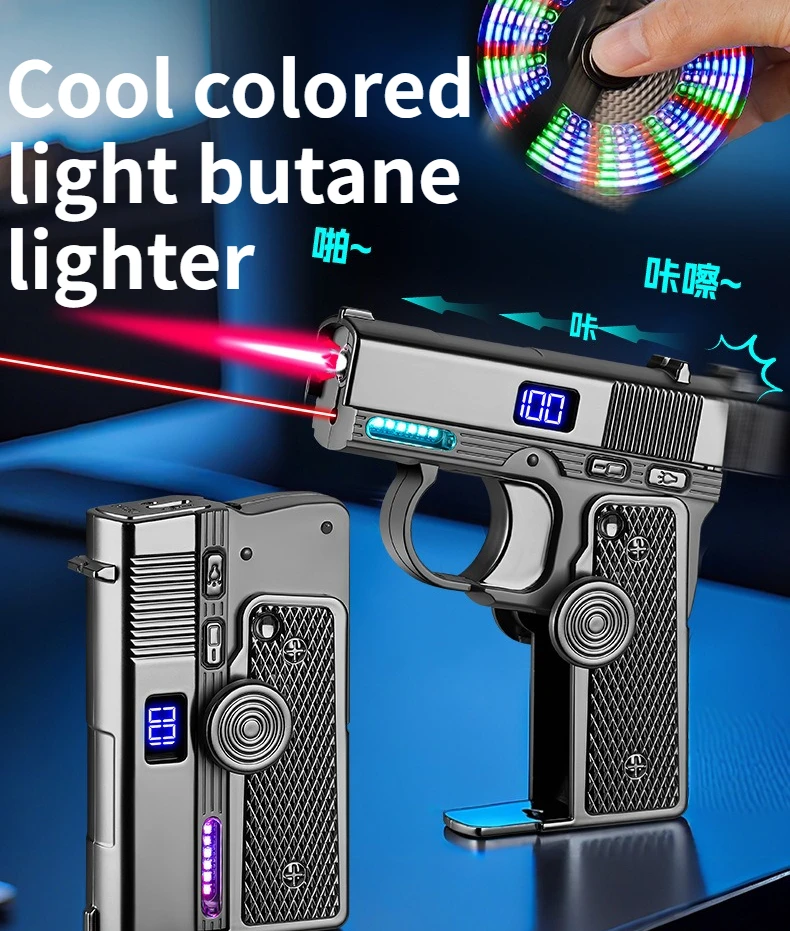 

Creative and Colorful Light Windproof Folding Lighter with Laser Light Decompression Fingertip Gyro Butane Lighter High-end Gift