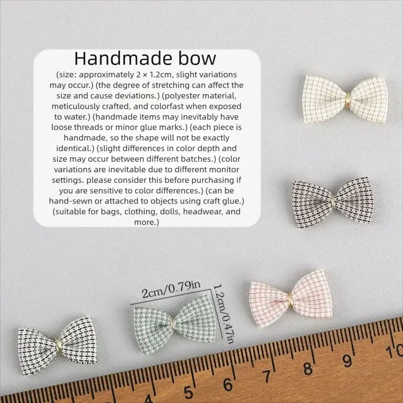 50 Stück kleine Schleifenapplikationen aus kariertem Stoff für DIY-Haarspangen, Kleidung, Schuhe, Hüte, Puppenkleidung, Schleifenaccessoires – Detail 2