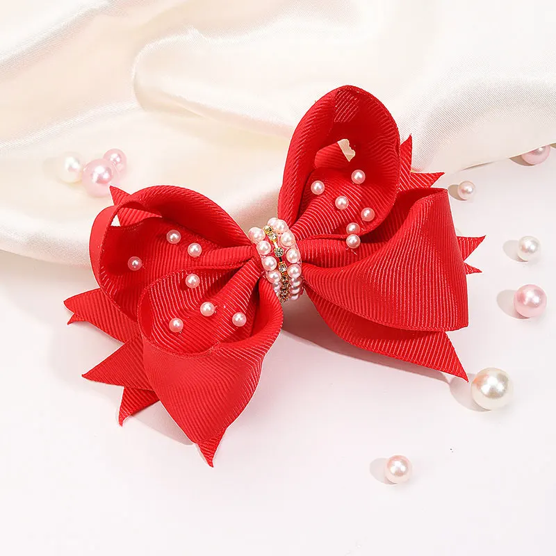 Sweet Pearl Hair Bow Clips Girls Ribbon Bowknot Hairpins Hairgrips Kids Boutique Hair Clip Headwear Handmade Hair Accessories