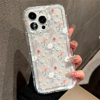 Korean Cute Flower Soft Phone Case For iPhone 16 14 13 11 15 Pro Max 12 Mini XS XR X 8 7 Plus SE 2022 13Pro Transparent Cover