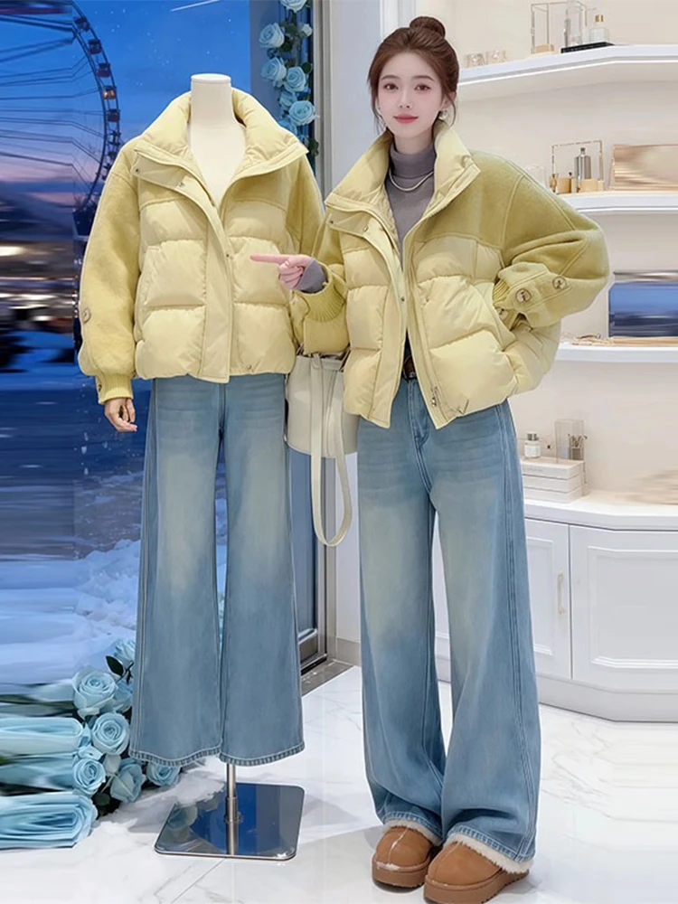 

Женская утепленная хлопковая куртка с воротником-стойкой, модный дизайн с элементами пэчворка, зимняя верхняя одежда в корейском стиле, свободный крой