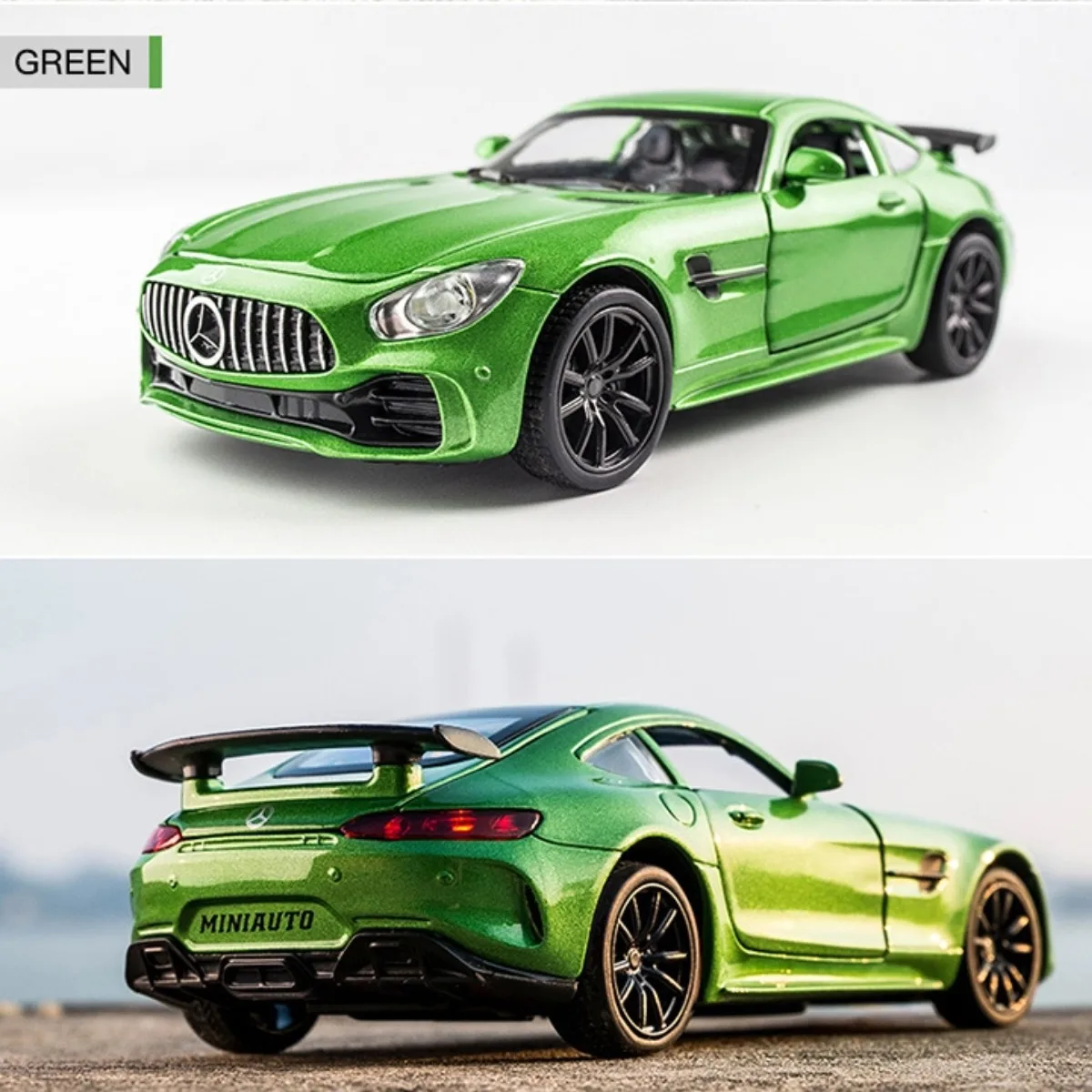 1:32 Mercedes AMG GT Pullback Car with Lights Engine Sound, Dodge VW Porsche Diecast Car Model Scale Replica Gift Kid Boy Toy