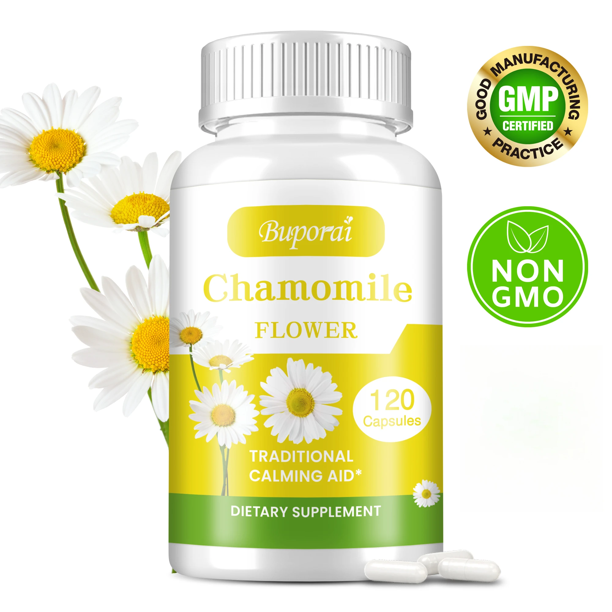 

Chamomile Flower - Promote Brain Function, Help Soothe Emotions, Relieve Stress, and Relax Naturally - 120 Capsules