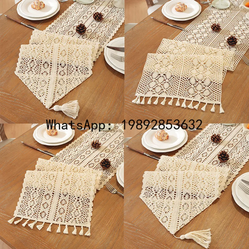 Hys retrocut outlace table runner hand-crocheted cotton thread tv shoe cabinet cover bed runner