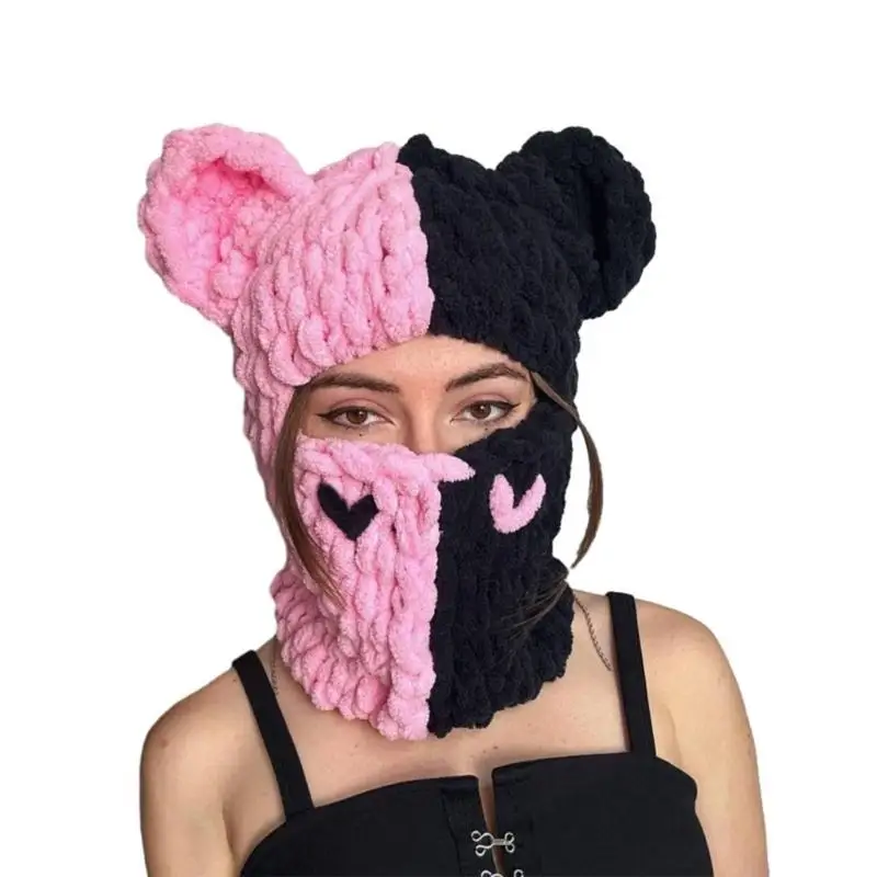 652F قبعات شتوية صغيرة محبوكة للنساء، قناع تزلج الهالوين، قبعة بالاكلافا #3