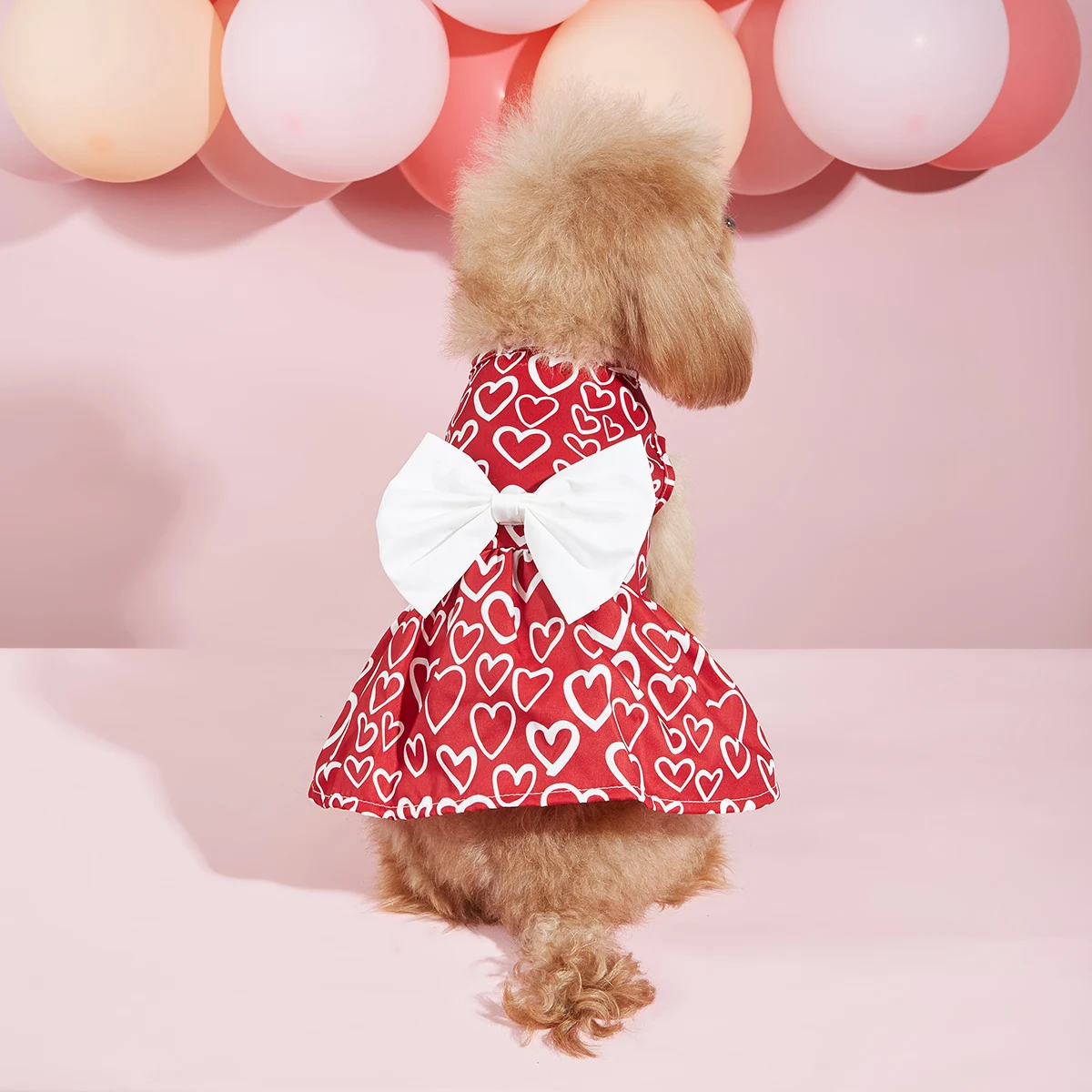 Valentines Day Pet Clothes Hearts Dog Valentines Outfit Bowknot Red Tulle Dog Dress with for Small  Dogs Cat Girl