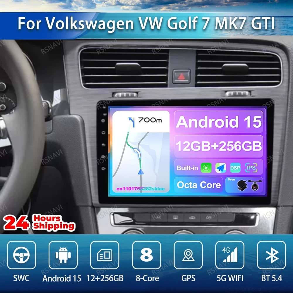 Car Radio Android 15 For Volkswagen VW Golf 7 MK7 GTI 2013 - 2016 2017 LHD GPS DSP QLED Navigation Qualcomm 4G LTE Stereo DVD BT
