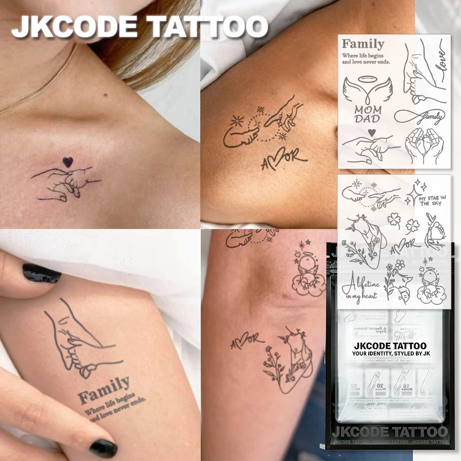 2-Piece Semi-Permanent Tattoo Set |   Family Love Minimalist Tattoo, Love from Mom and Dad, Women's Neck Tattoo, Finger Tattoo. |   Waterproof Tattoos for Women, Realistic Fake Tattoos, Non-Reflective for 7-14 Days, Magic Tattoos That Last 1-2 Weeks, Perfect Gift.