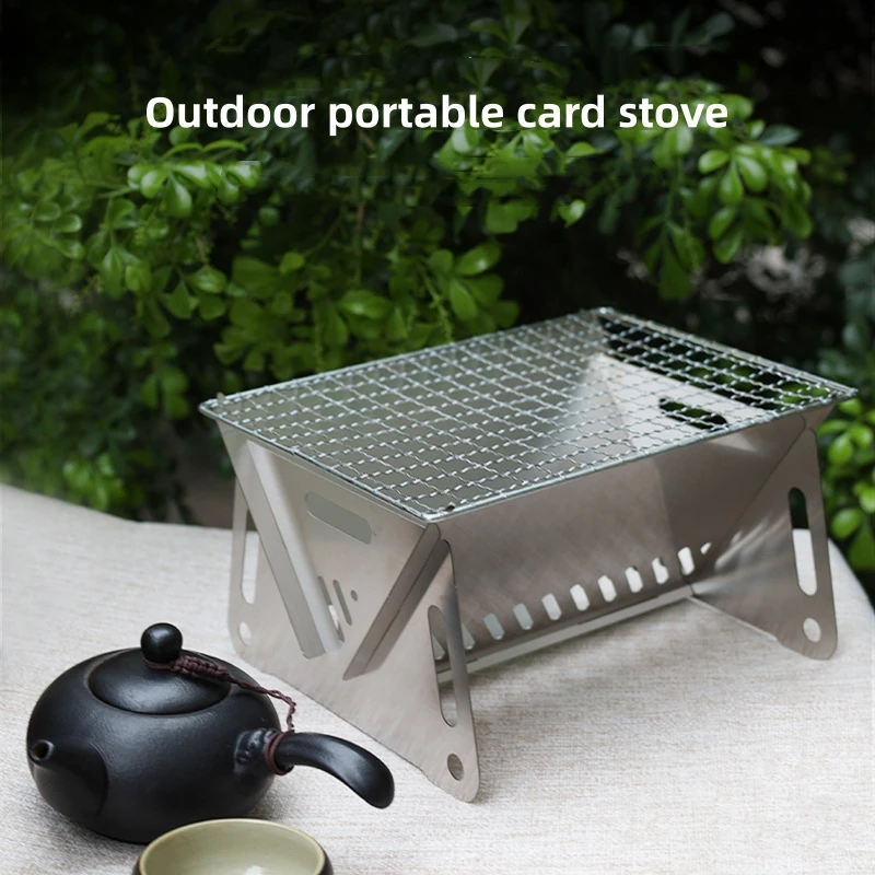 Stainless Steel Incinerator Grill Plate BBQ Charcoal Stove Outdoor Portable Camping Stove Folding Picnic Barbeque Cooking Stove