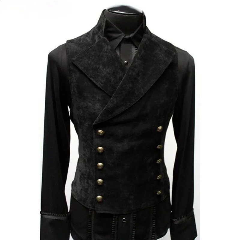 

Mens Double Breasted Gothic Steampunk Velvet Vest Men Stage Cosplay Prom Costume Halloween Mens Vest