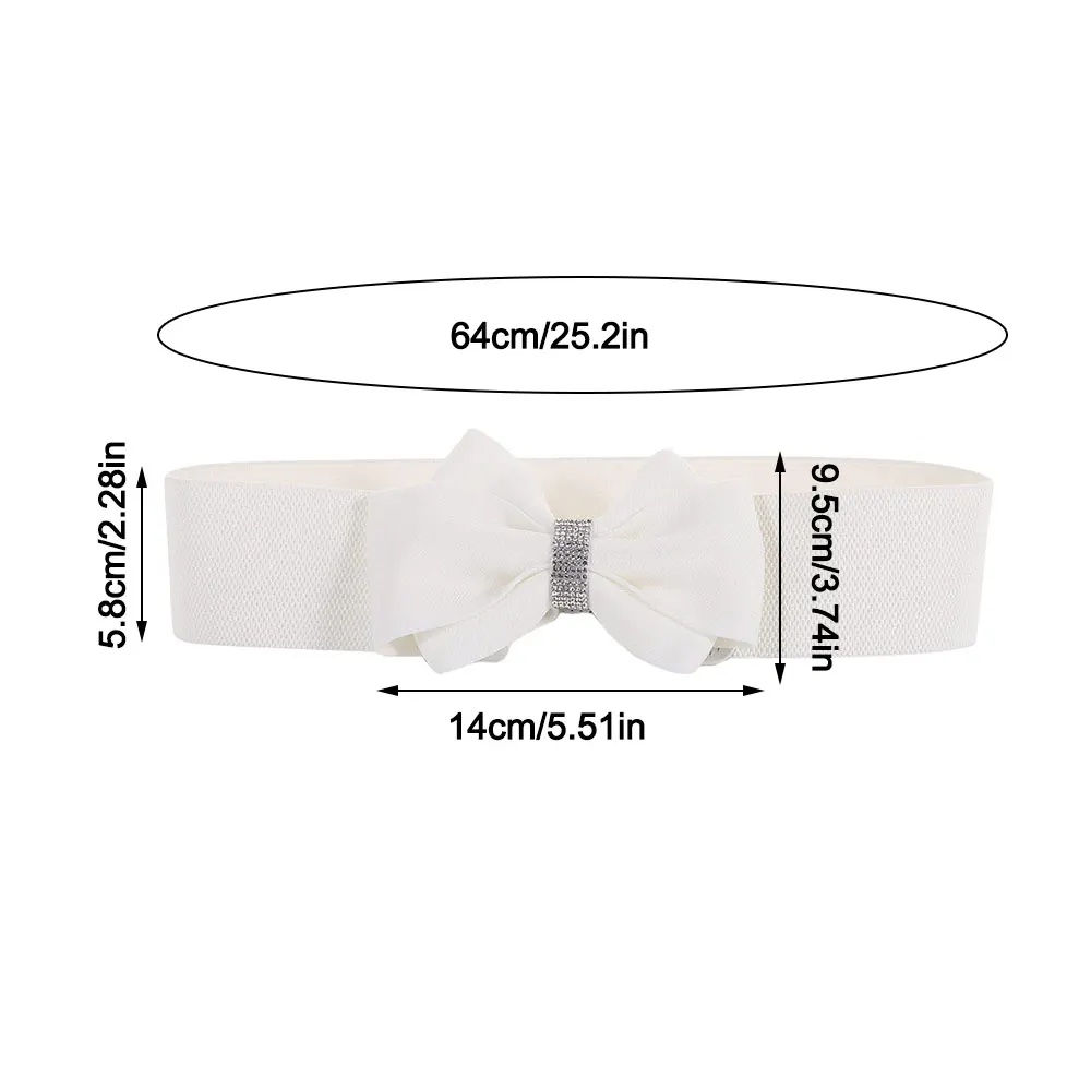 Adjustable Buckle Women's Elastic Wide Belt Plus Size Solid Color Elastic Bow Belt Rhinestone Stretch Belt