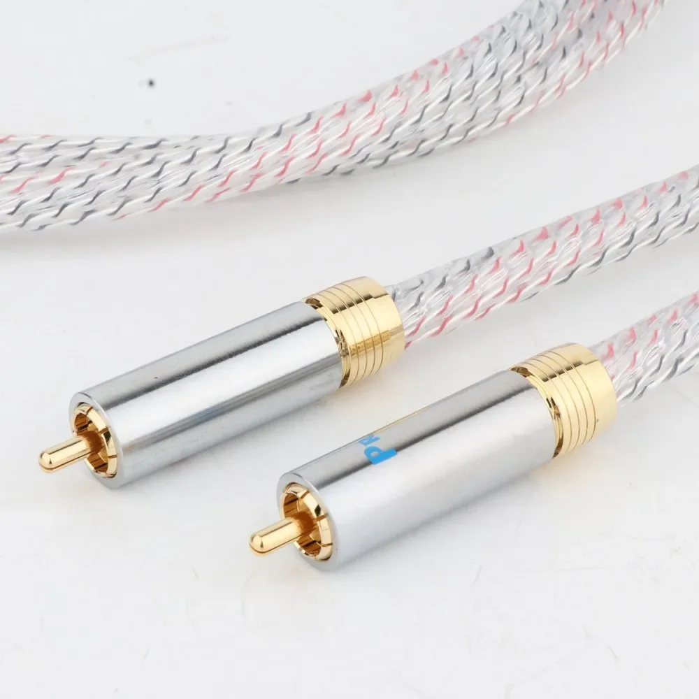زوج واحد من كابل ربط الصوت RCA المطلي بالفضة 7N عالي الجودة مع موصل قابس RCA مطلي بالذهب