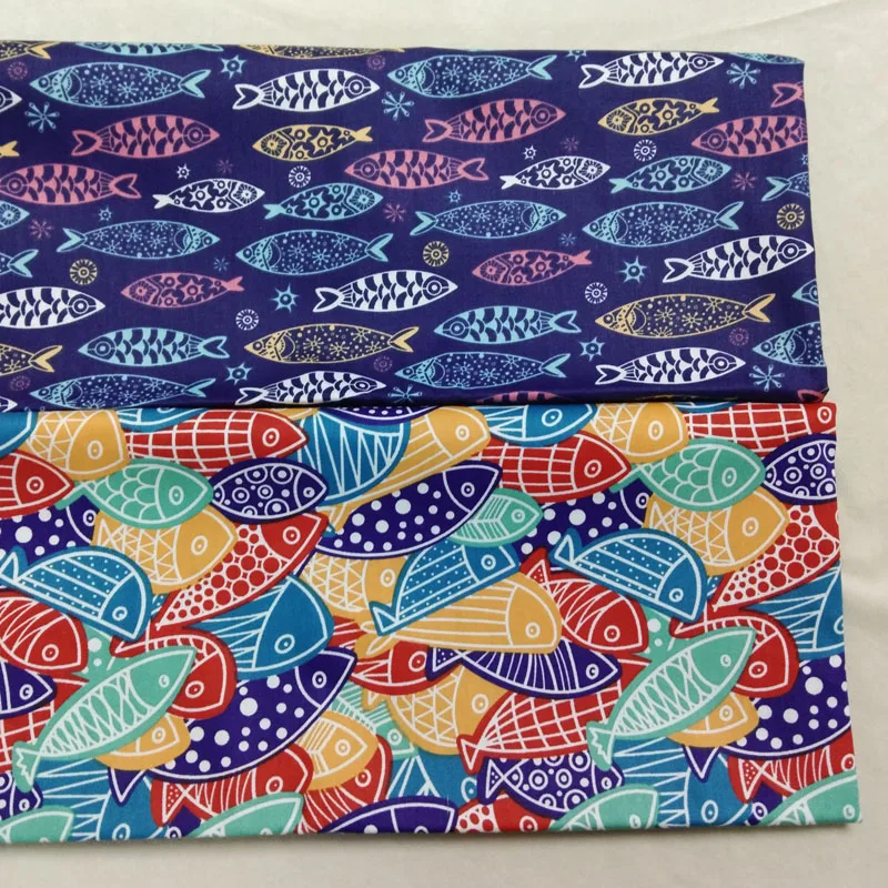 Traditional Cartoon Fish Printed Cotton Fabric For DIY Sewing Bedding Quilting Clothing Home Decor