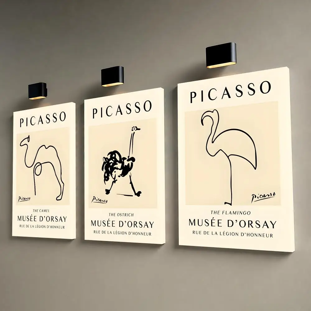 P-PICASSO Long-Legged Line Animals Framed Wall Painting Framed Canvas Wall Art Print Modern Home Decor for Living Room