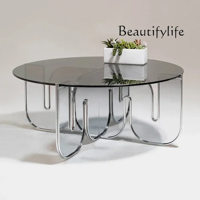 

N Modern light luxury wave coffee table acrylic glass round transparent simple Nordic small apartment living room table