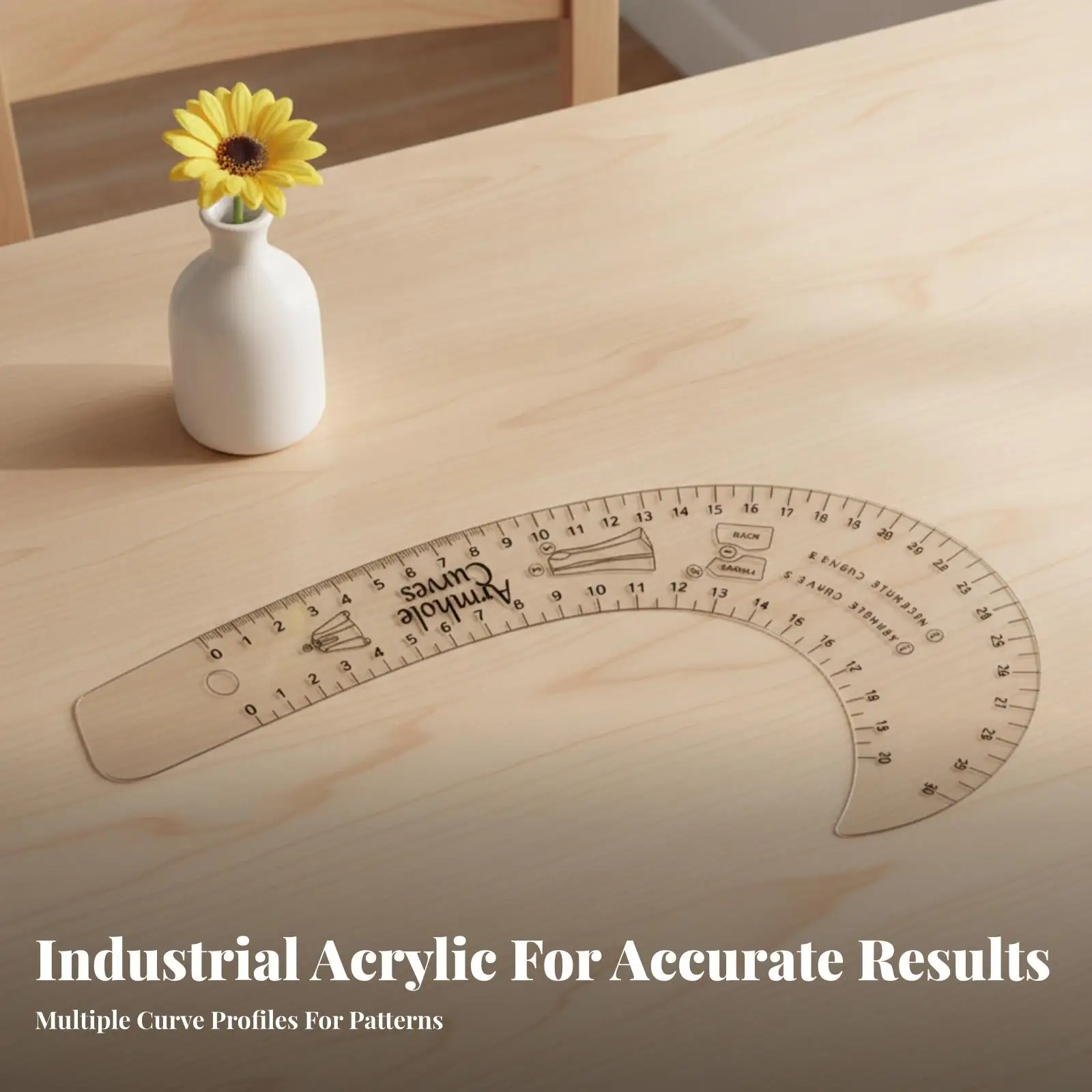 3xCurved Armhole Curve Ruler | Printed Measurement Markings, Clear Acrylic Construction, Sewing Ruler, for Diy Alterations