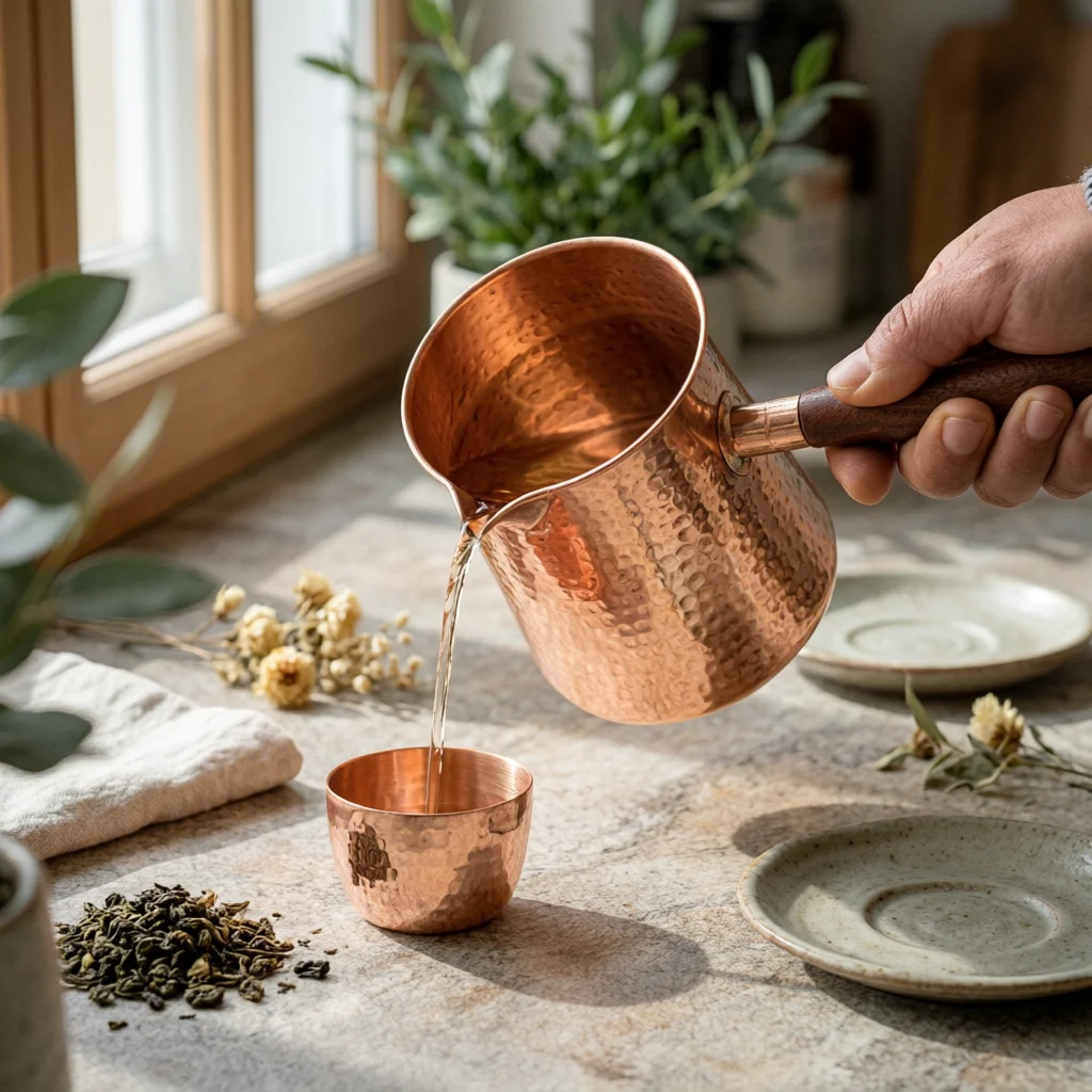 Copper Tea Pitcher Tapered Spout Kitchenware