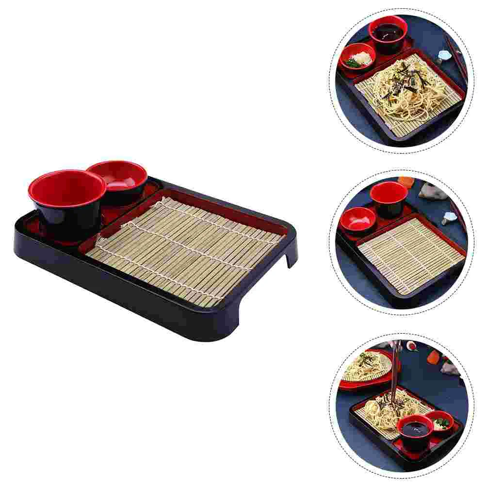 

Japanese Cold Noodle Plate Food Tray with Bamboo Mat Dessert Noodles Cushion Serving Fruit Snack Decorate Container Decorative