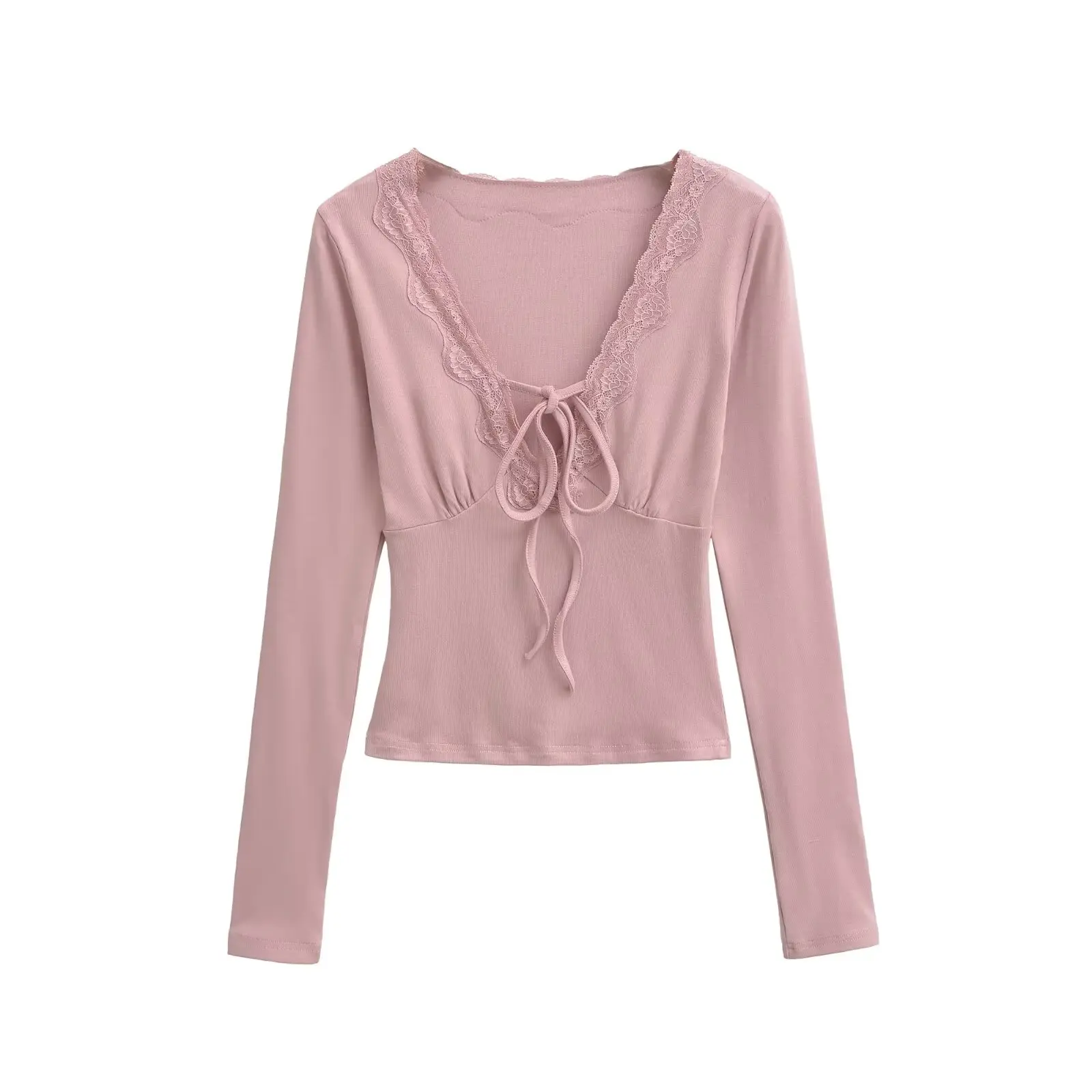 Sexy encaje profundo V Ne Long Sve T irt mujer Slim Fit cintura cinching cinturón Base irt Top Pure Desire Sle ropa Casual