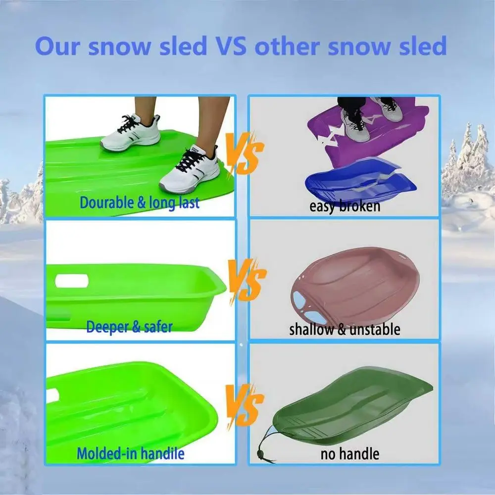 Durable 2-Person Snow Sled with Reinforced Plastic, Wide-Body Design for High Weight Capacity and Pull Rope