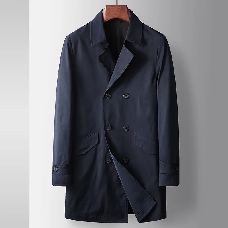 

Men's Solid Color Double-breasted Long Sleeve Turn-down Collar Casual Trendy Tenches Autumn Winter New Fashion Male Coats Tops