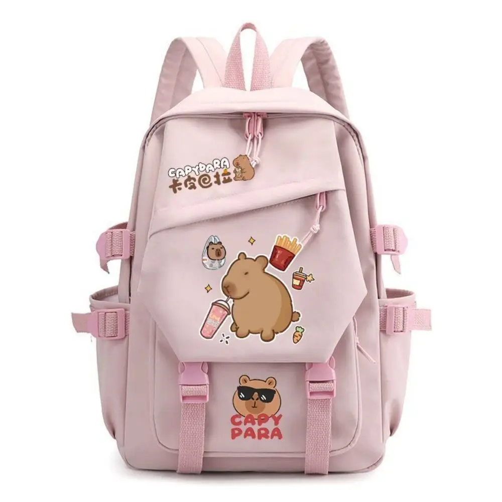 Cartoon Large Capacity Capybara Backpack Nylon Multi-layer School Backpack Stain-resistant Multipurpose Students Schoolbag