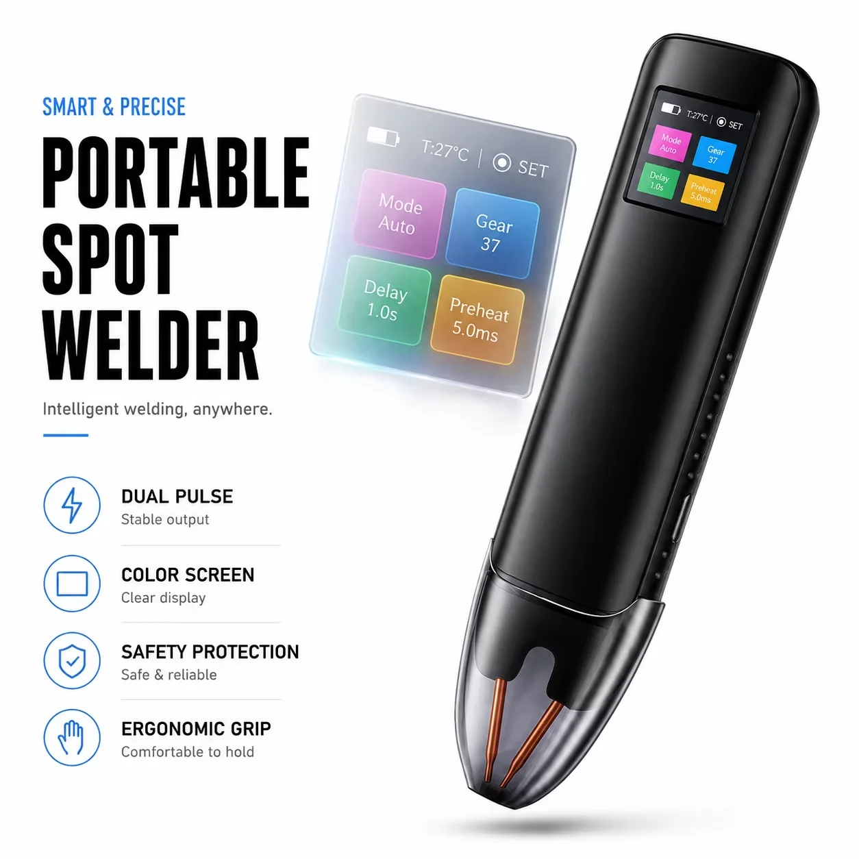18650 Battery Spot Welder 99 Levels Portable Smart Welding Machine with Color Screen Auto Pulse for DIY Battery Pack Assembly