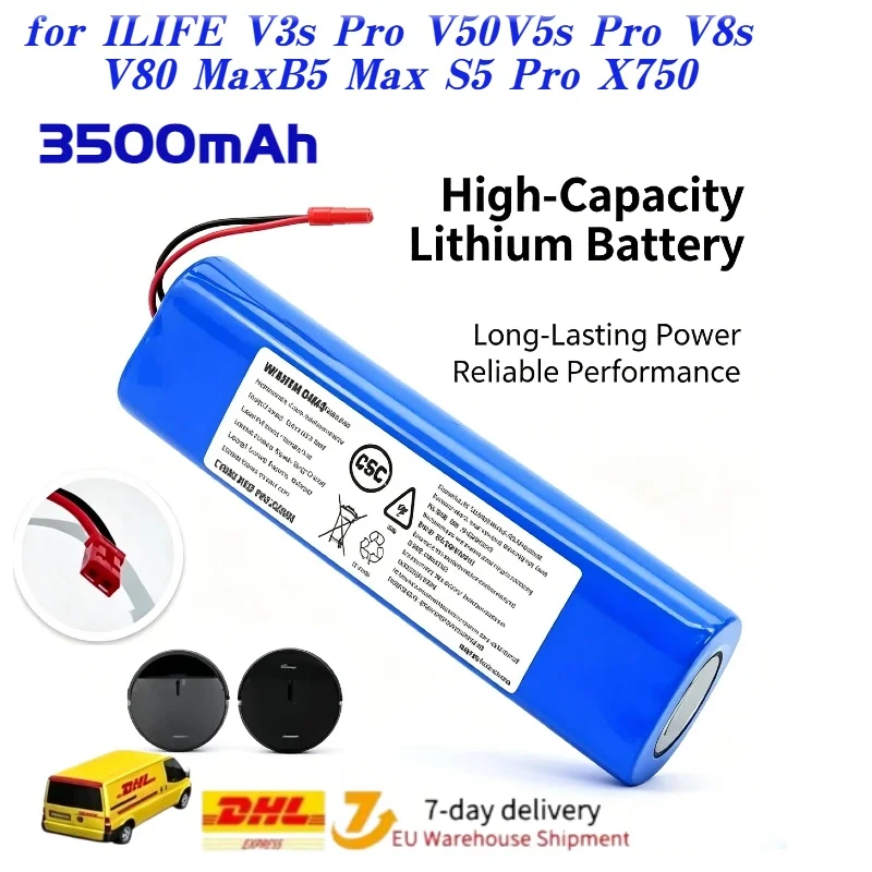 Batterie au lithium 18650 haute capacité 14,4 V 3500 mAh PX-B010, protection de sécurité intégrée et alimentation stable, structure robuste et durable, pièces de rechange de qualité supérieure pour aspirateur robot intelligent ILIFE V3s Pro V5s Pro V8s V8 Plus V80 Series