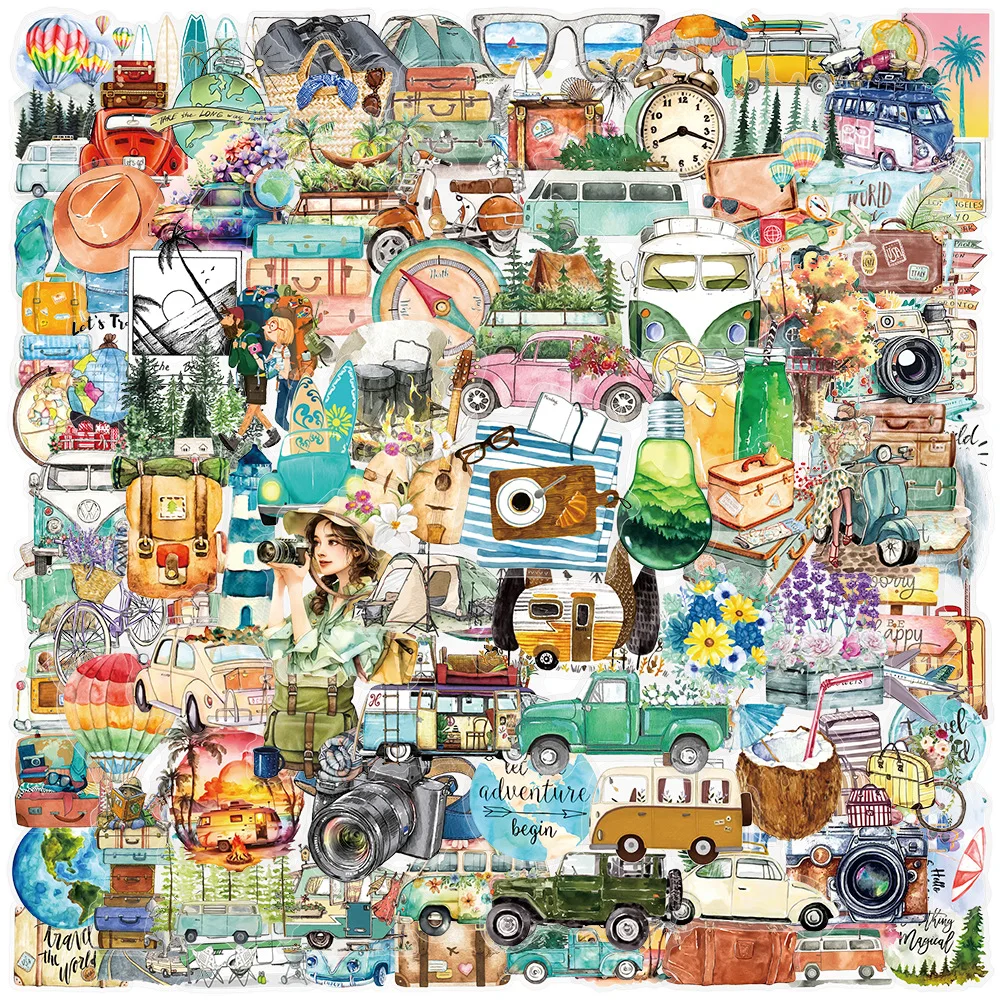 

100-Piece Clear Simple Travel Stickers - Outdoor Theme with Map Designs, Ideal for Journal Materials & Luggage DIY Decor