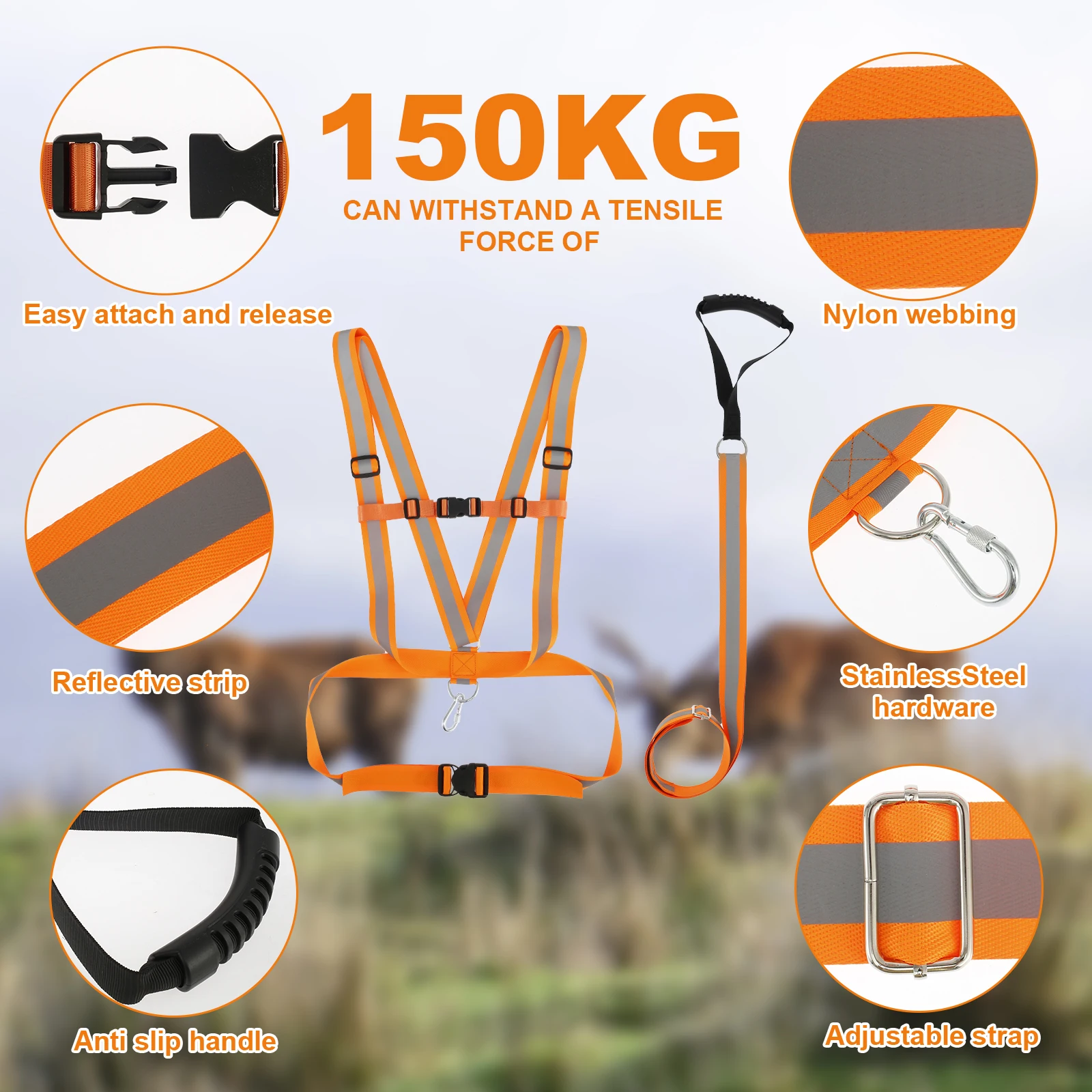 Deer Drag Harness and Deer Drag Strap with Reflective Strips Portable Puller Dragging Pull Rope Deer Drag Rope For Outdoor Farm