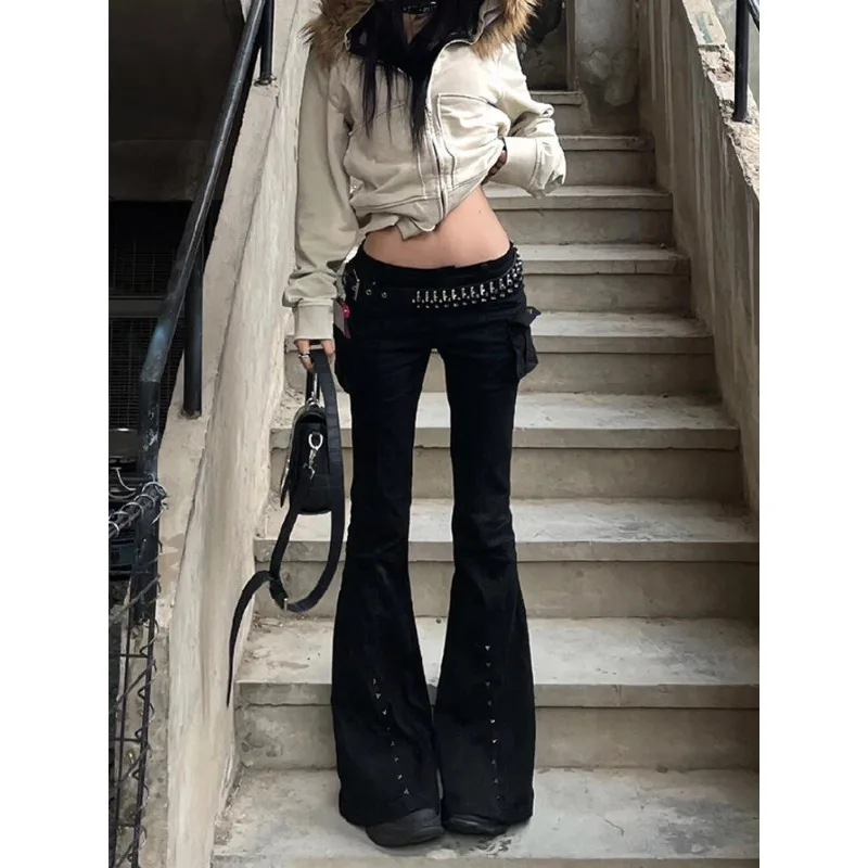 

Женские черные готические мешковатые брюки Harajuku, джинсовые брюки большого размера, брюки, одежда 2021, японский стиль 2000-х годов, винтажные брюки Y2k