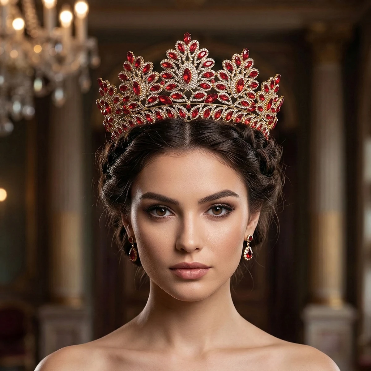 Miallo Luxury Big Red Crystal Beauty Pageant Queen Crowns And Tiaras Elegant Bride Rhinestone Headpiece Wedding Fiesta Jewelry