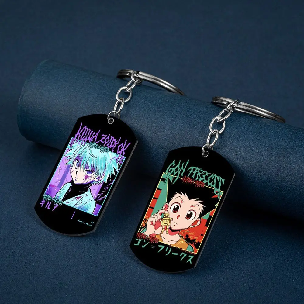 Anime HUNTER x HUNTER Keychain Colorful Hunter License Stainless Steel Charm Keychain Trendy Jewelry Keyring for Men & Women