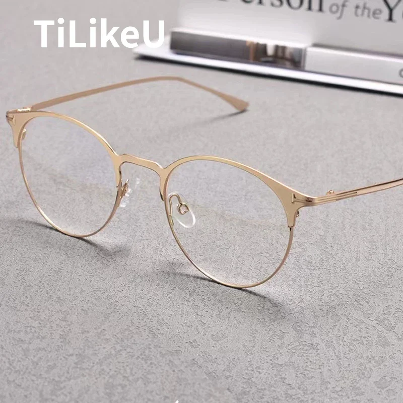 

New Luxury Titanium Alloy Ultra-light Anti-blue Ray Glasses Frames Brand with Case Men Women Retro Oval Korean Eyeglass Eyewear