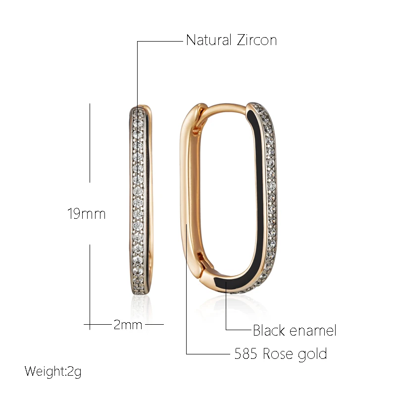 Kinel Trendy 585 Rose Gold Color Black Enamel Hoop Earrings For Women Natural Zircon Accessories Vintage Bride Wedding Jewelry