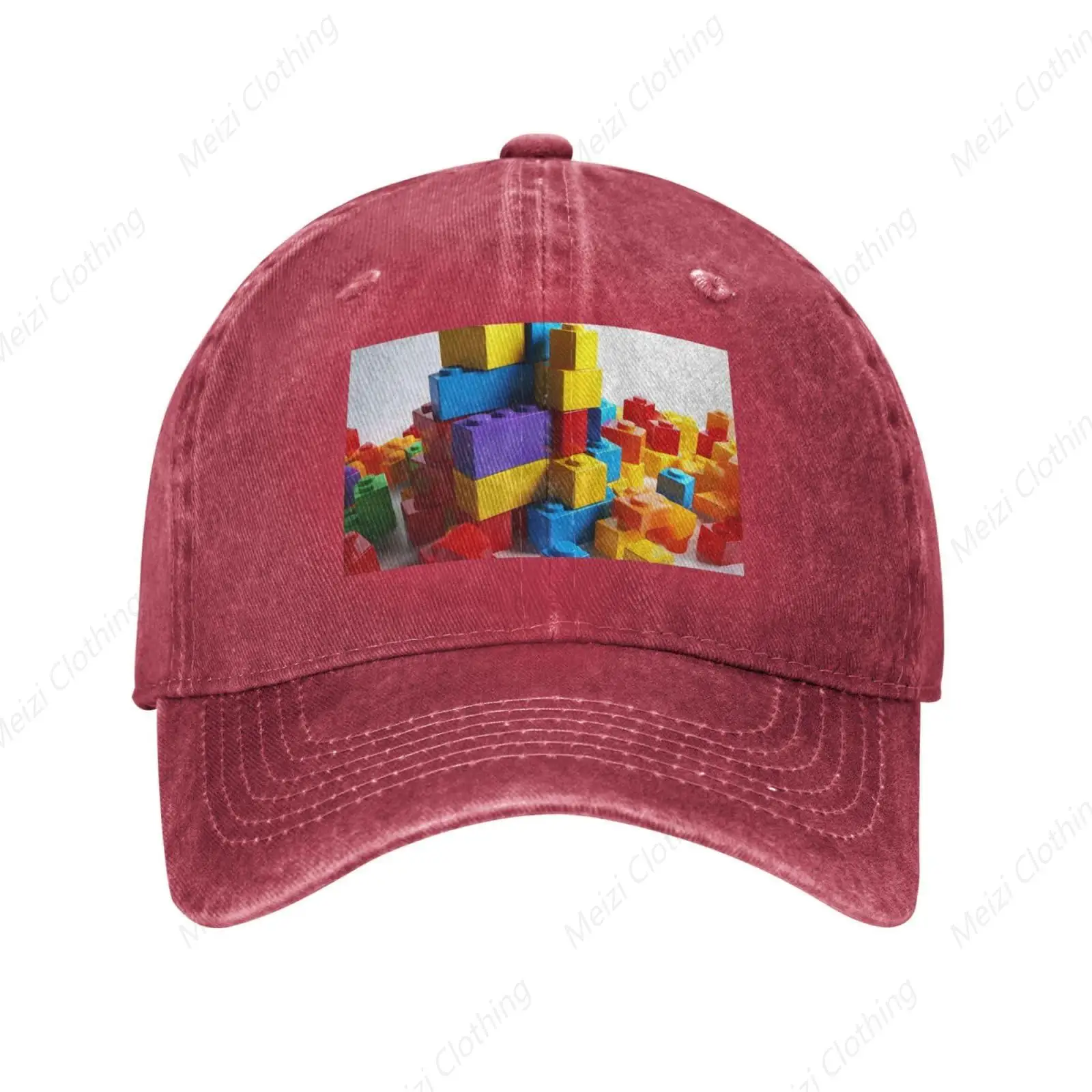 Colorful block pattern washed denim hat with adjustable sunshade baseball cap outdoor sports truck cap