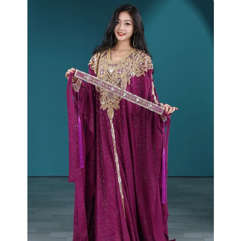 Danza del ventre personalizzata Capelli del Golfo persiano Altalena Danza Khaleegy Haligi Robe Concorrenza Grado Performance Costume Veste e gonna