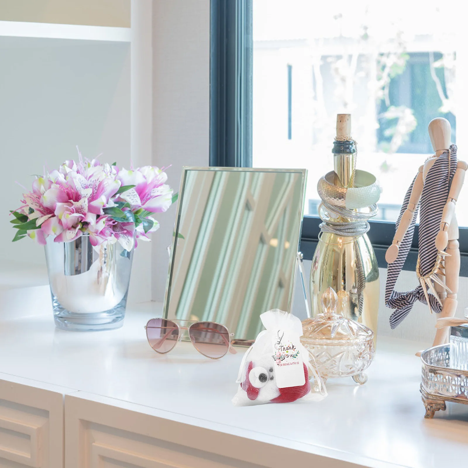 

1 Set Angel Charm Key Chain With Thank You Tags Storage Bag Baby Shower Gift Pendant Appreciation Gifts Key Holder Bag Accessory