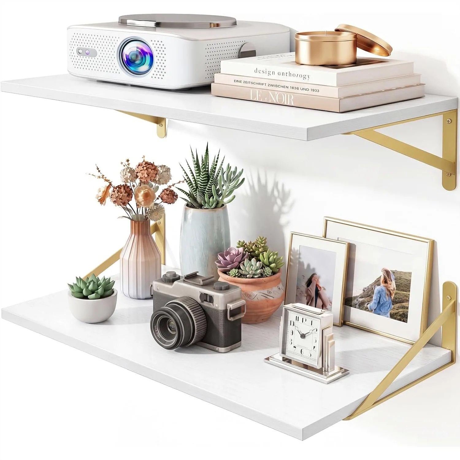 

Floating Shelves for Wall 24 Inch Wide x 10 Inch Deep, White Large Wall Shelf Set of 2 for Living Room Bedroom Kitchen Bathroom