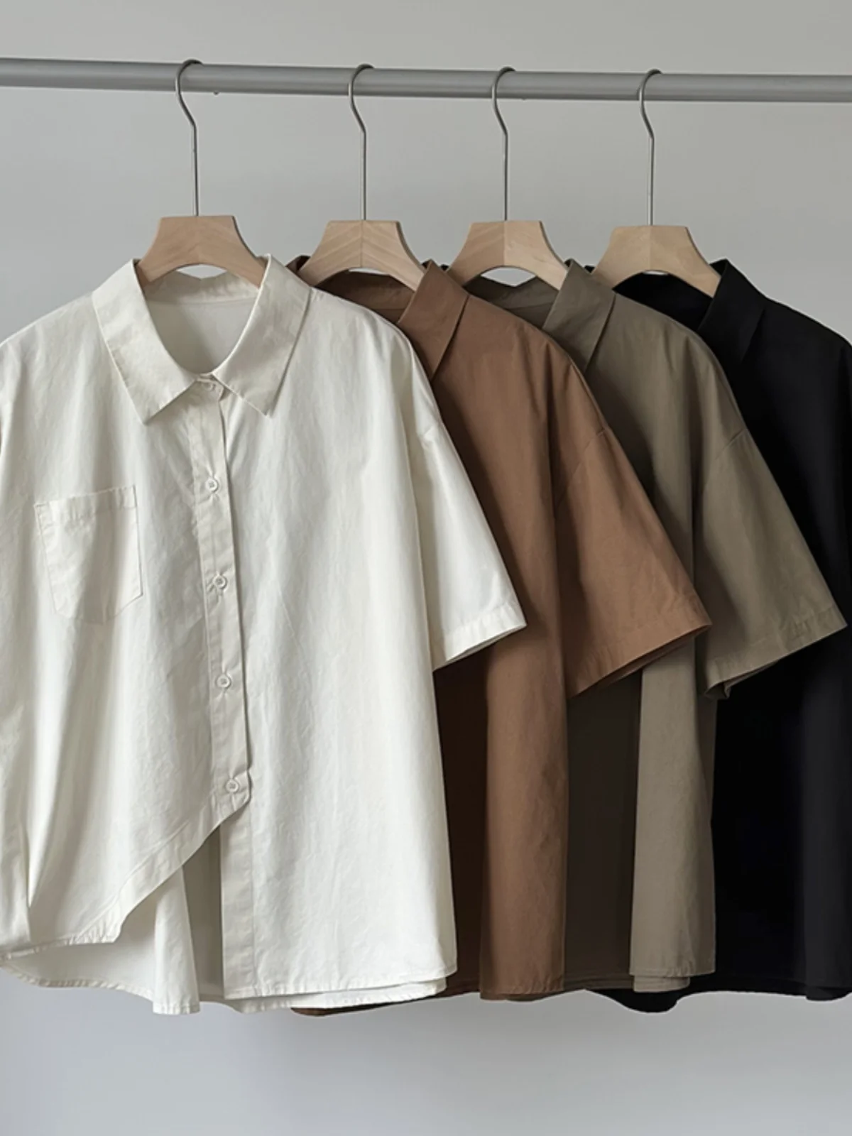 

Summer New Loose Women's Cotton irt ort Sve Collar Pure Color Korean Sle Comfortable Fit Casual Top