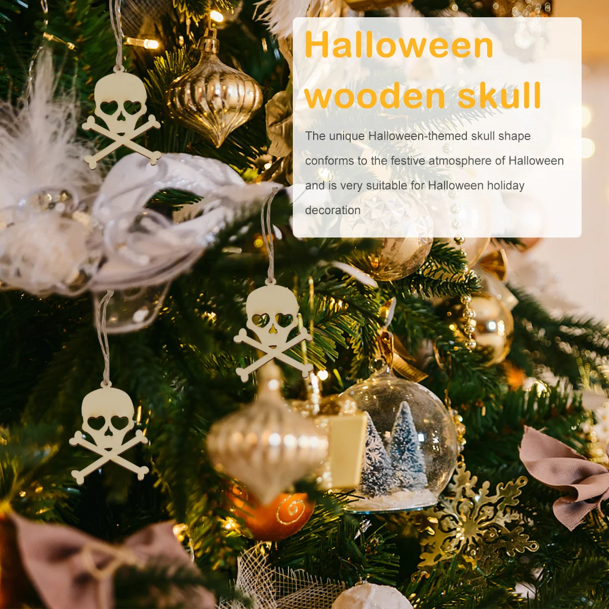 

30Pcs Handmade Wooden Skull Pendants Halloween DIY Decoration Ornaments Craft Supplies Party Decorations Halloween Gift