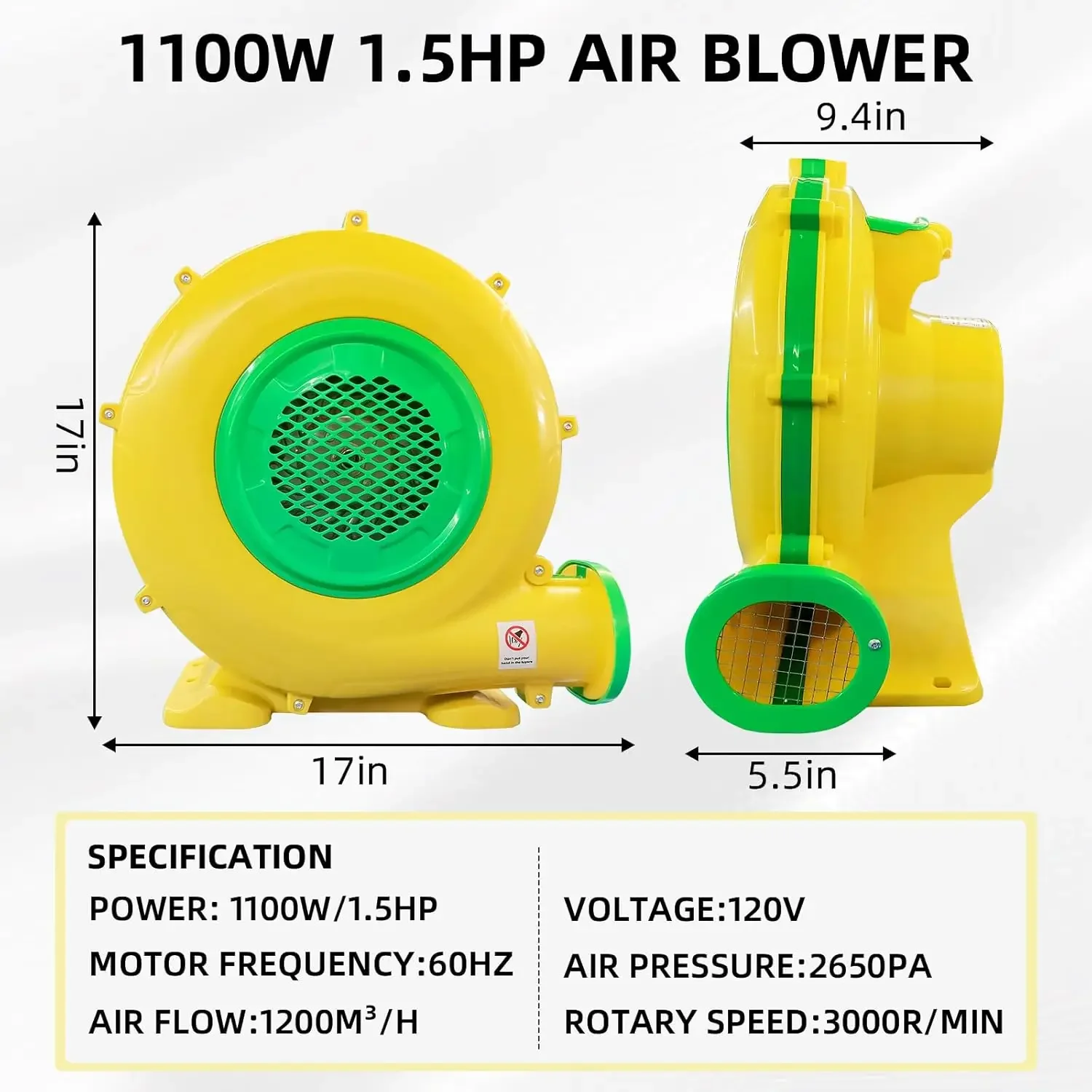 Souffleur d'air haute puissance pour grands gonflables, gonflable, souffleur de maison gonflable, pompe à ventilateur portable, souffleur filaire Commercia