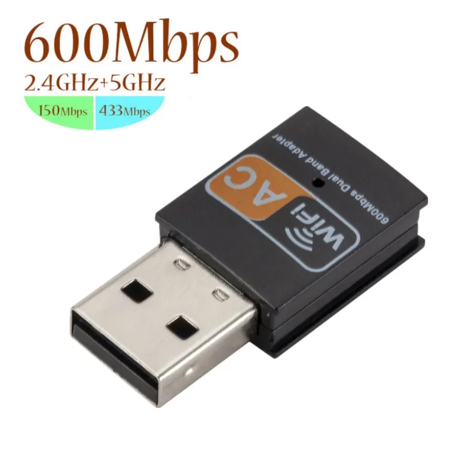 Adaptador wi-fi usb de banda dupla, 600mbps, 2.4ghz + 5ghz, placa de rede sem fio, usb, wi-fi, dongle, pc, placa de rede