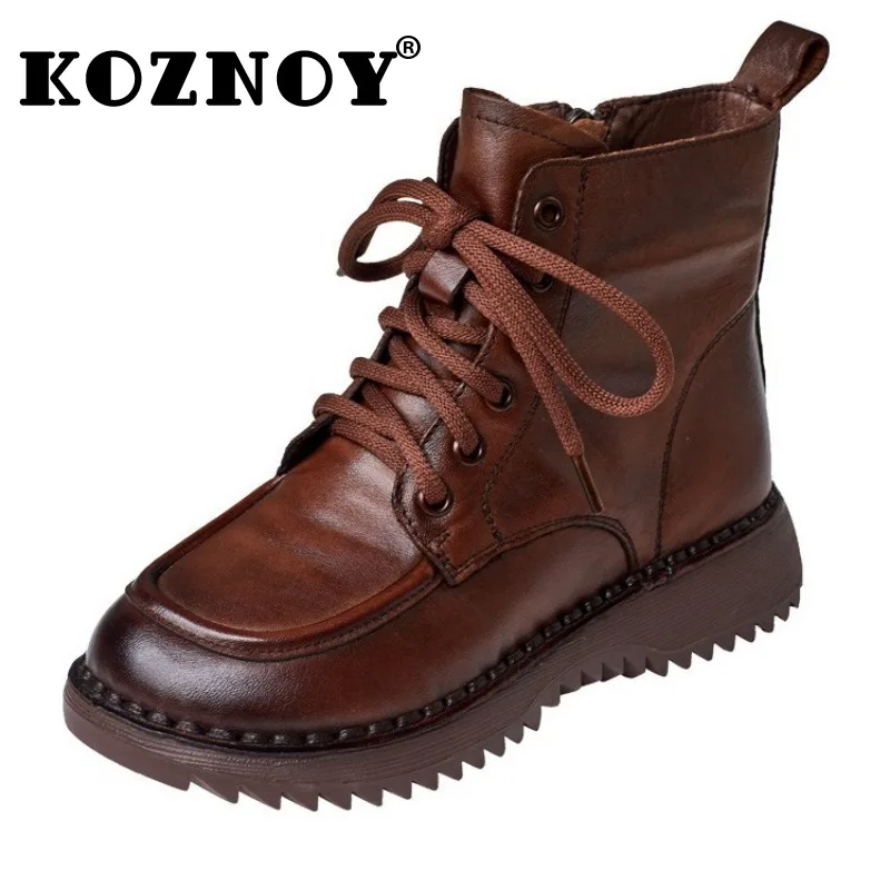 

Koznoy 3.5cm Cow Genuine Leather Boots Ladies Spring Fashion Ankle Booties Moccasins Autumn Motorcycle Women Fall Chimney Shoes