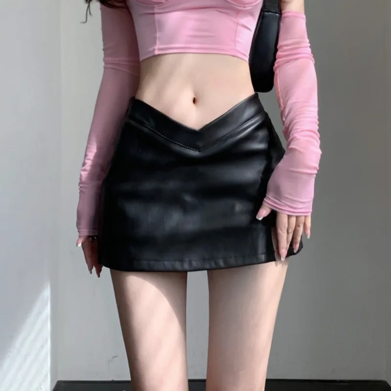 

Women's Skirt Sexy Skirts High Waist PU Leather Skirt Female Retro Hot Girl Short Skirt New Black Split Women Clothes