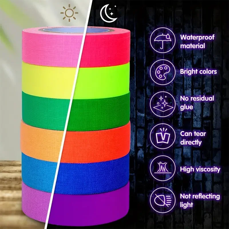 UV Neon Glow Cotton Tape Night Self-Adhesive Fluorescent Tape For Wedding Party Home DIY Floors Stages Cool Prop Decor Stickers