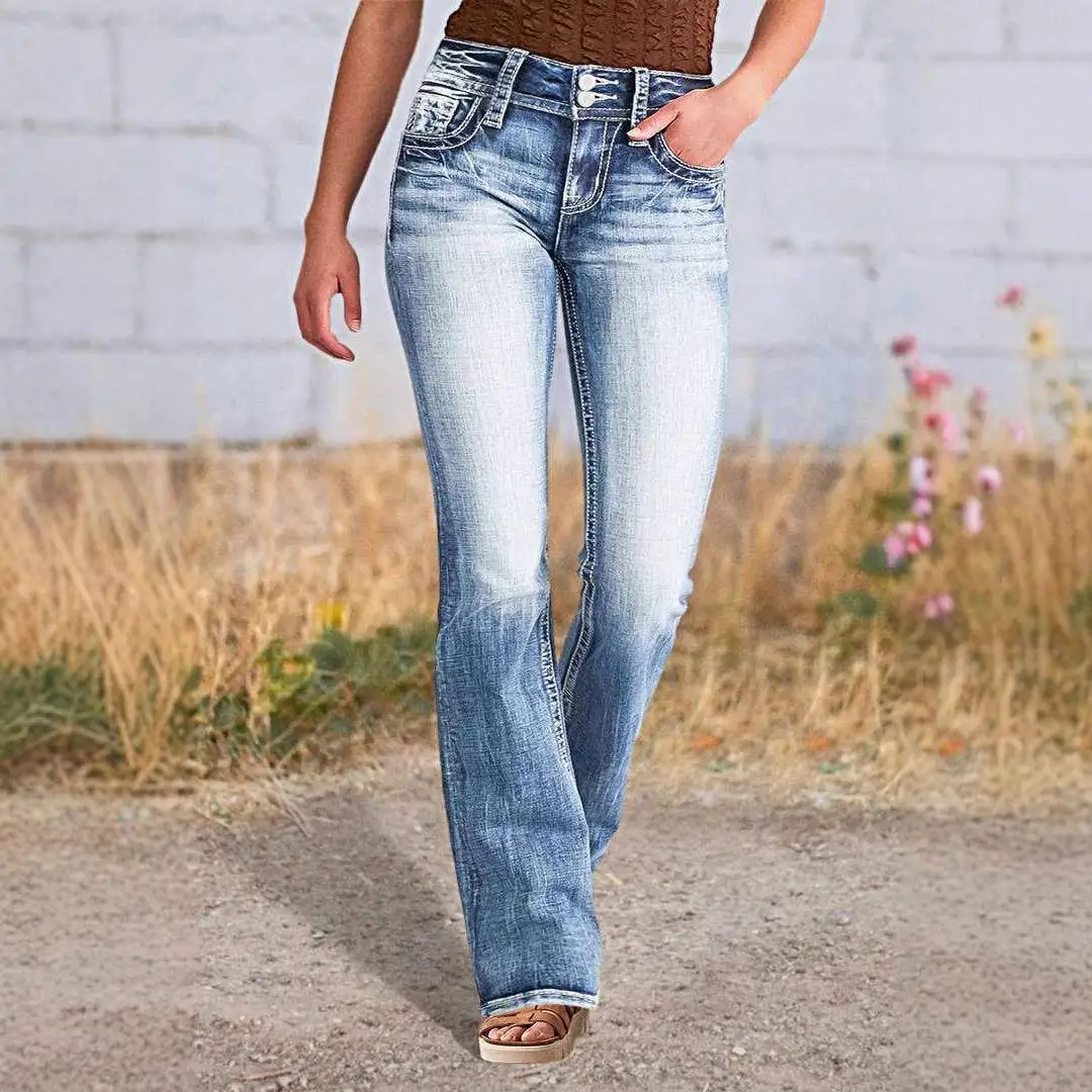 

High Waist Elastic Long Jeans Women's Waed Denim Pants Slim Fit High Waist Cotton Blend Spring Summer Faion Trend
