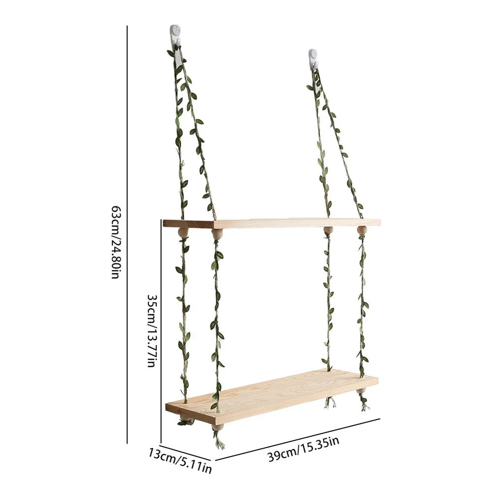 1Pc Off White Handwoven Macrame Wall Shelf Double Layer Plant Hanger For Living Room Bedroom Home Decor Storage Rack